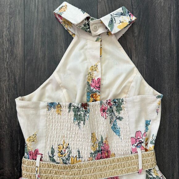 NWT House of Harlow Romper Linen Shorts Halter Backless Sleeveless Floral Size 6 - Picture 4 of 8